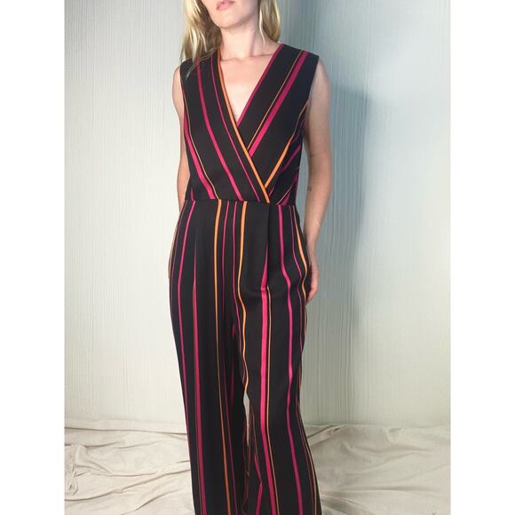DIANE VON FURSTENBERG Striped Crossover Multicolor Sleeveless Jumpsuit US 8 - Picture 4 of 14